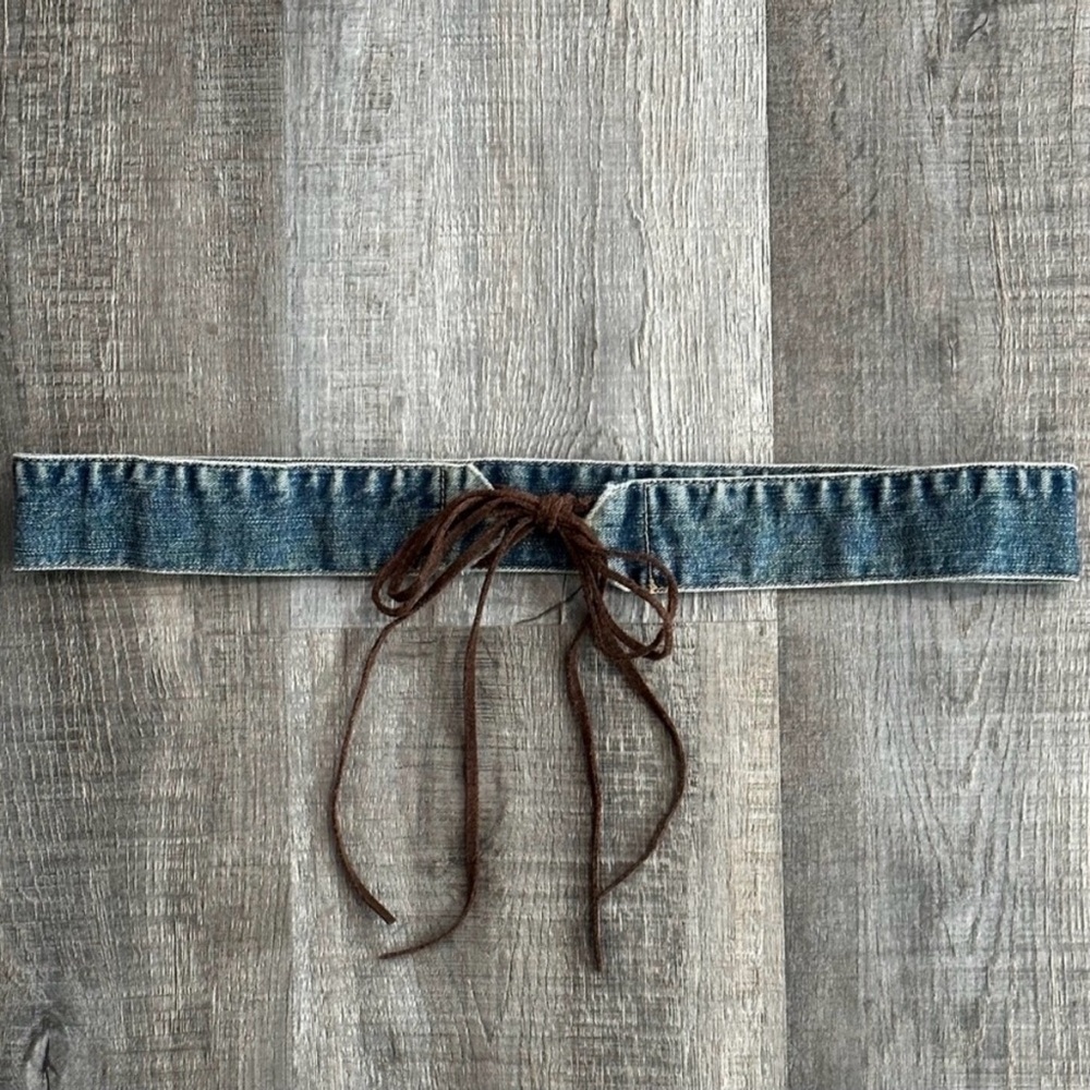 💞 Vintage Y2K Women’s 29” Boho Blue Denim & Brown Leather Belt